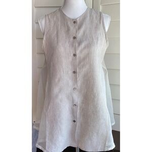 Stella Carakasi M 2 Linen Silk Sleeveless Tunic Top Button Front Beige Lagenlook